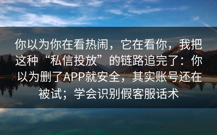 你以为你在看热闹，它在看你，我把这种“私信投放”的链路追完了：你以为删了APP就安全，其实账号还在被试；学会识别假客服话术