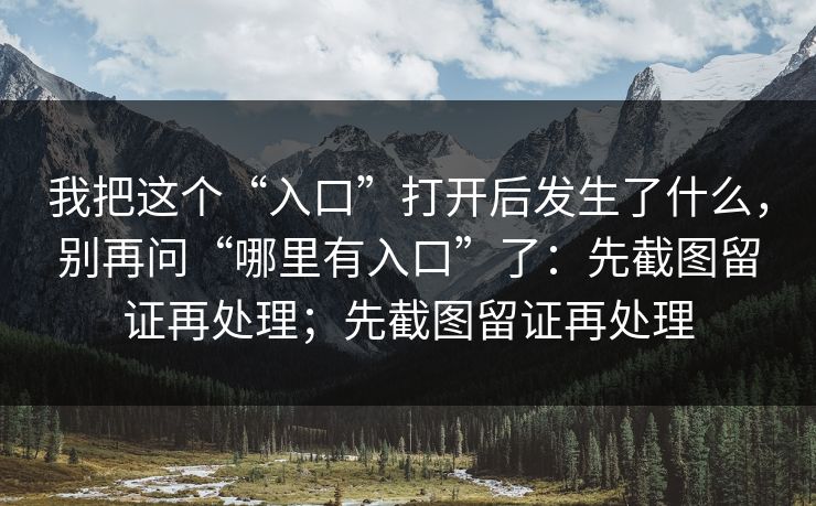 我把这个“入口”打开后发生了什么，别再问“哪里有入口”了：先截图留证再处理；先截图留证再处理