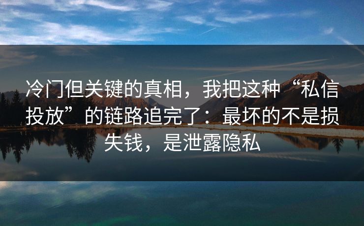 冷门但关键的真相，我把这种“私信投放”的链路追完了：最坏的不是损失钱，是泄露隐私
