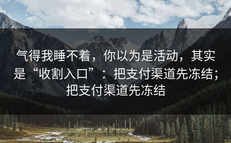 气得我睡不着，你以为是活动，其实是“收割入口”：把支付渠道先冻结；把支付渠道先冻结
