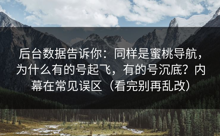 后台数据告诉你：同样是蜜桃导航，为什么有的号起飞，有的号沉底？内幕在常见误区（看完别再乱改）