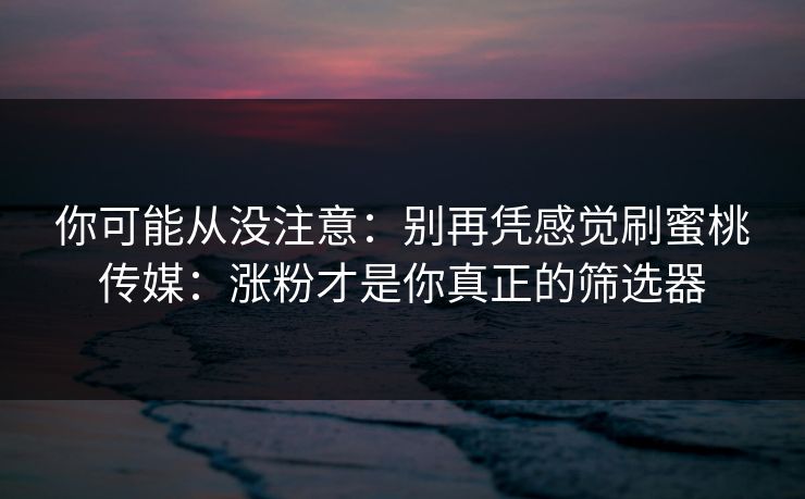 你可能从没注意：别再凭感觉刷蜜桃传媒：涨粉才是你真正的筛选器
