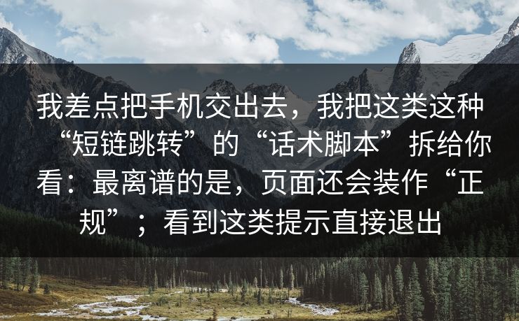 我差点把手机交出去，我把这类这种“短链跳转”的“话术脚本”拆给你看：最离谱的是，页面还会装作“正规”；看到这类提示直接退出