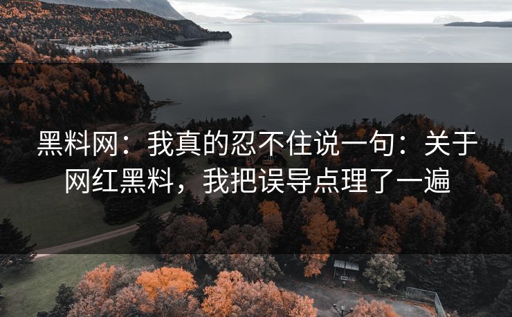 黑料网：我真的忍不住说一句：关于网红黑料，我把误导点理了一遍